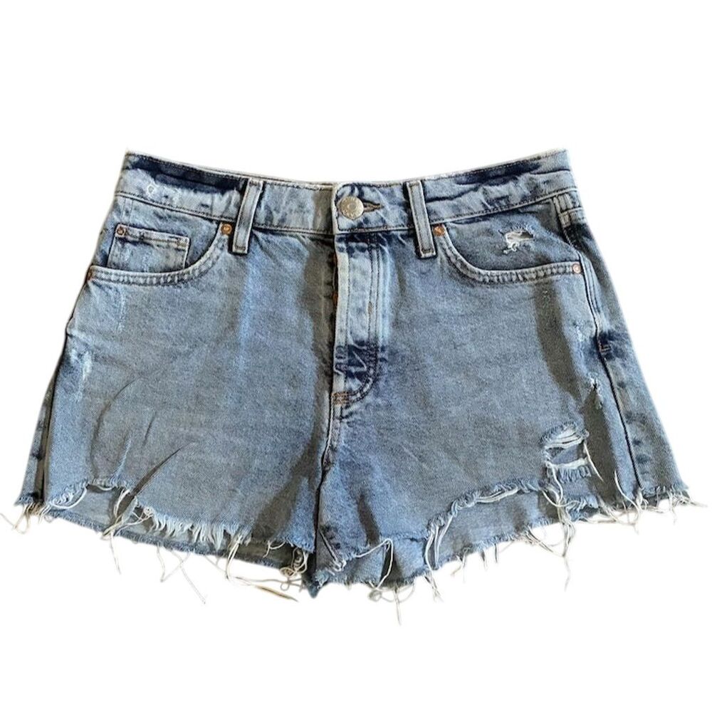 River Island Women's Blue Denim Cut-Off Shorts Size 8 Distressed